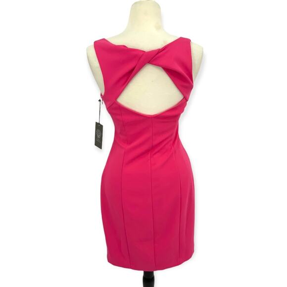 Vince Camuto Hot Pink Sleeveless V Neck Twist Back Dress Size 4 NWT - Picture 3 of 10